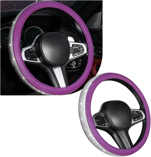 Bling Car Steering Wheel Cover, Sparkling Crystal Rhinestone Auto Wheel Protector, Anti Slip Cover Fit 15 Inch Steering Wheel for Women Girls, Uni...