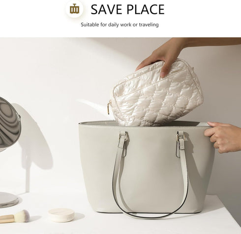 Travel Cosmetic Bag, Portable Waterproof Makeup Bag with Zipper Quilted Make Up Organizer Pouch Puffer Toiletry Bag Classy Gift for Women Daily Tr...