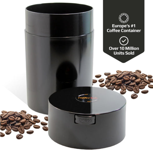 1LB Patented Airtight Multi-use Vacuum Works as Smell Proof Ground Coffee Bean Containers. Black Cap and Body, 1.85-Liter/1.6-Quart...
