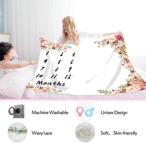 Milestone Blanket,Baby Milestone Blanket Girl Boy,Floral Print Large Baby Blankets for Girls and Boys Newborn Photography Premium Fleece Baby Mont...