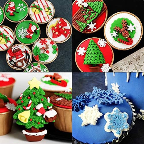 Set of 4 Christmas Fondant Molds, Xmas Cake Cupcake Decoration Silicone Chocolate Candy Mold, Christmas Tree/Gingerbread Man/Reindeer/Snowflake/Sa...