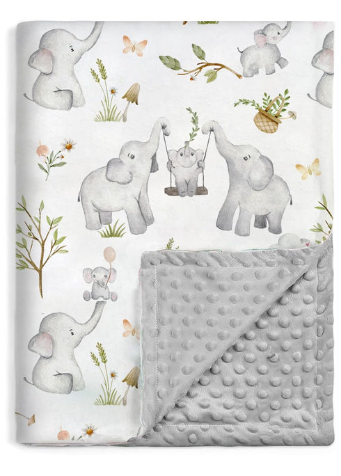 Baby Blankets for Unisex Boys Girls, Super Soft Nursery Minky Blankets with Baby Elephant Design and Dotted Fleece Backing, Printed Bed Throws New...