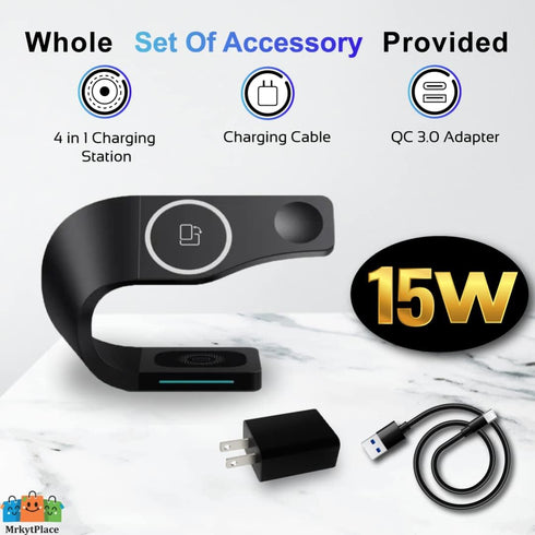 Mrkytplace 4 in 1 Faster Mag-Safe Wireless Charging Station for iPhone 14,13,12 Pro/Max/Mini/Plus, Apple Watch 8/7/6/SE/5/4/3/2 and Airpods 3/2/Pr...