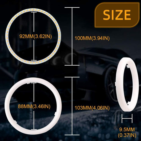 Qasim 1-Pair 100MM White+Amber Switchback 132SMD 4014 LED Halo Ring Angel Eyes DRL Warning Lights 12V...