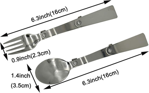 Maydahui 2PCS Folding Spoon and Fork SUS 18/10?304?Stainless Steel Spork Portable Camping Cutlery Multi-Functional Foldable Fruit Forks for Outdoo...