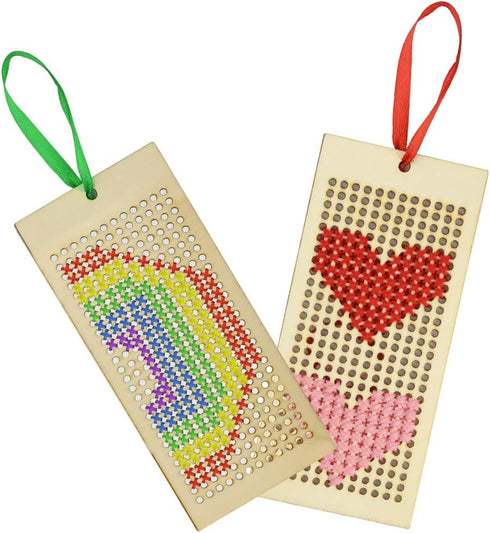 8Pcs Art and Crafts Sewing Wooden Bookmark Cross Stitch Embroidery Kit + 12pcs Sewing Threads for Beginner and Teens(Not Include Instructions)......
