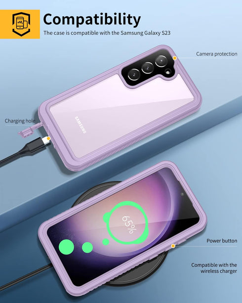 Lanhiem for Samsung Galaxy S23 Case, IP68 Waterproof Dustproof Shockproof Case with Built-in Screen Protector, Heavy Duty Full Body Protective Cov...