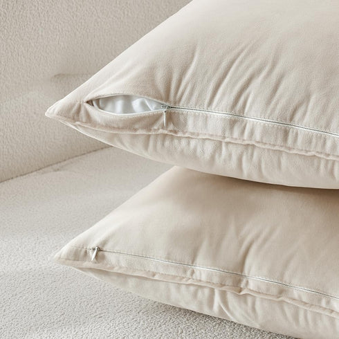 MIULEE Pack of 2 Decorative Velvet Throw Pillow Cover Soft Pillowcase Solid Square Cushion Case for Sofa Bedroom Car 20x20 Inch 50x50 Cm Cream Whi...