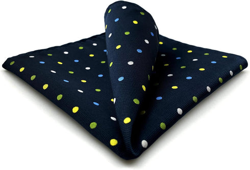 S&W SHLAX&WING Ties for Men Dark Blue with Yellow White Green Matching Pocket Square Only...