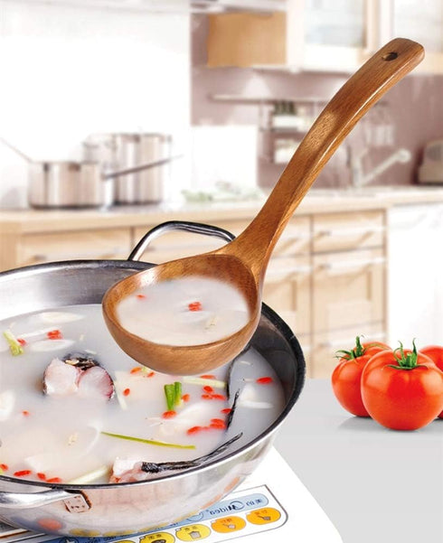 FJNATINH Wooden Ladle with Long Handle, Handmade Soup Ladle for Cooking Kitchen Cookware...