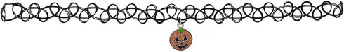 LUX ACCESSORIES Halloween Black Tattoo Stretchable Choker Glittery Pumpkin Cat Pendant...