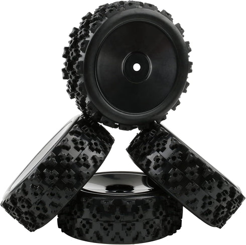4pcs 1/10 On-Road Wheels and Tires 12mm Hex Black Hard Dish Wheel and Rally Block Tyre for Street Racing Car Kyosho Tamiya Traxxas HPI etc, with L...