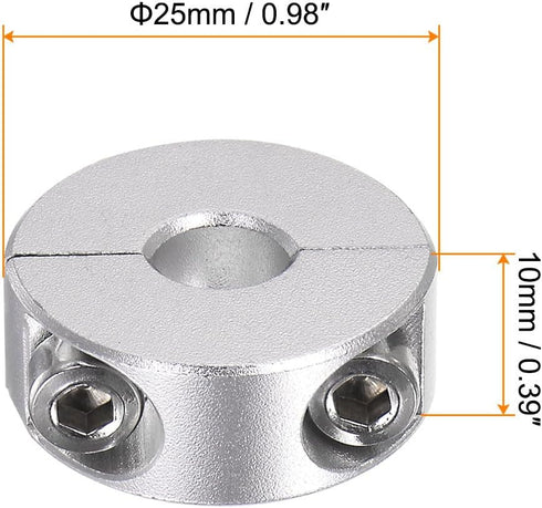 4pcs Double Split Shaft Collar for 8mm Shaft Set Screw Clamp-On Collars, 25mm OD, 10mm Width, for Stoppers, Position, Hold Timing Pulleys, Machine...