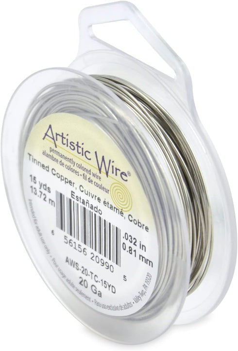 Artistic Wire, 20 Gauge Tarnish Resistant Tinned Copper Craft Jewelry Wrapping Wire, Silver Color, 15 yd...