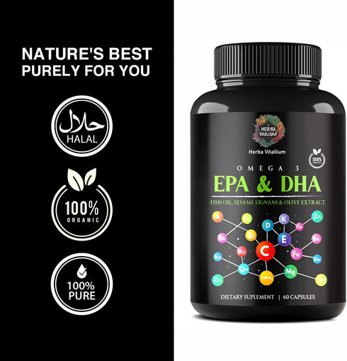 Omega Pure Plus Organic Omega 3 EPA & DHA, Fish Oil, Sesame Lignans & Olive Extract Capsules, Omega Pure Plus Capsules Offer a Comprehensive Blend...
