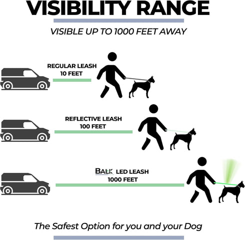 Balk Pets Led Dog Leash – Light Up High Visibility Glow in The Dark - Anti Car Accident - Night Dog Walking - Waterproof - USB Rechargable - 3 Lig...