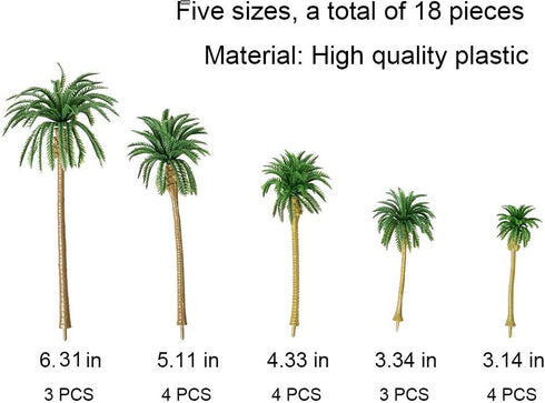 HUIANER Palm Tree Model Trees, Miniature Palm Trees Mixed 5 Size Fake Plastic Trees with No Stands for DIY Scenery Landscape Cake Decoration?18PCS...