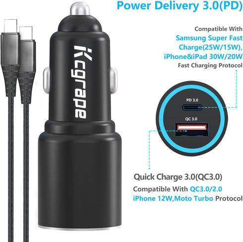 48W USB C Car Charger with Cable for Samsung Galaxy A54 5G A23 A52 A51 A71 A13 5G/A32 A42 A12,iPhone 15/15 Plus/15 Pro/15 Pro Max,Google Pixel 7 6...