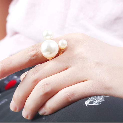 Caiyao 3 Pearls Promise Ring for Women Girls Statement Expandable Adjustable Big Imitation Pearl Ball Open Band Wrap Rings Comfort Fit Engagement ...