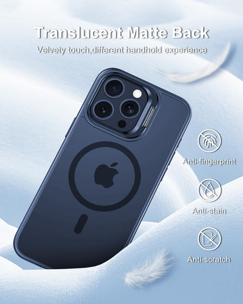 Mitywah for iPhone 15 Pro Max Case with Invisable Metal Lens Stand, Matte Back Cover Compatible with MagSafe, Military-Grade Drop Protection, Buli...