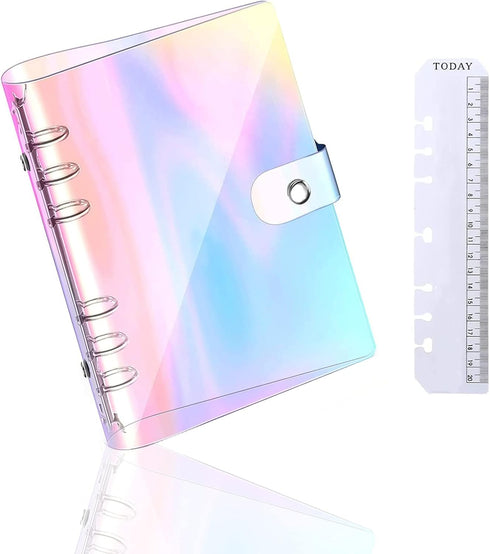 A5 Rainbow Soft PVC Notebook Cover, Refillable Paper PVC Binder, Loose Leaf Personal Planner Binder (A5,R)...