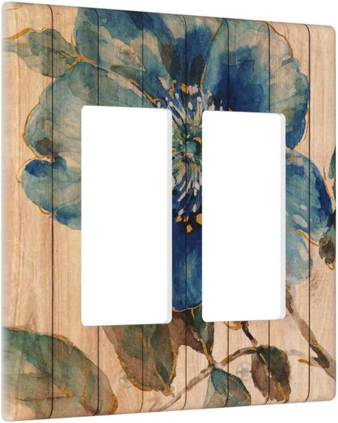 Retro Flower 2 Gang Rocker Light Switch Plates Cover Art Decorative Electrical Outlet Cover Wall Plate for Kitchen Home Office Room Standard Size ...