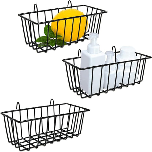3 Pack Wire Baskets,Wall Grid Panel Hanging Wire Basket,Wall Storage and Display Basket for Cabinet & Pantry Organization and Kitchen,Bathroom,Bed...
