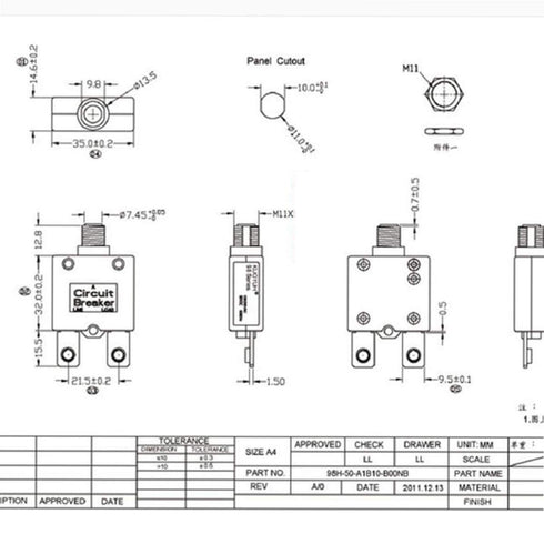 Thermal Circuit Breaker, DIYhz 60 Amp Push Button Manual Reset Circuit Breaker 50V DC 125/250VAC 50/60Hz with Quick Connect Terminals and Waterpro...