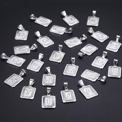 Trendsmax Initial Letter Pendant Necklace Mens Womens Capital Letter White Gold Plated A Z Stainless Steel Box Chain 22inch...