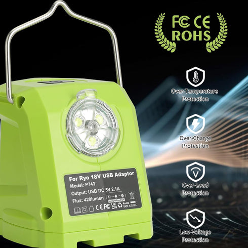 Battery Adapter for Ryobi 18volt One+ P107 P108 Li-ion Battery,Portable Power Source Converter with Dual USB Phone Charge Port,420LM Flashlight LE...