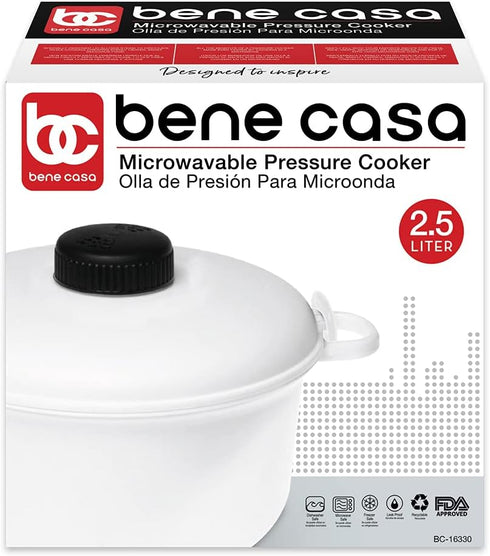 Bene Casa - 2.6 Qt. Microwave Pressure Cooker - Non-stick Surface and Locking Lid - Cooks Up to 12 Cups of Cooked Rice (6 Cups Uncooked)...