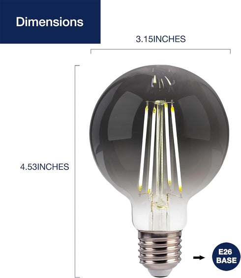 FLSNT Globe LED Edison Bulbs, 5000K Daylight G25 LED Light Bulbs, 4W(40W Equivalent), E26 Base, 300LM, CRI82+, Smoky Grey Glass, 6 Pack...