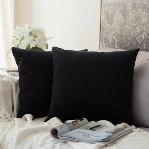 MIULEE Velvet Throw Pillow Covers 18x18 Inch, Pack of 2 - Black, Super Soft Decorative Square Cushion Cases Modern Luxury Home Decor for Sofa, Cou...