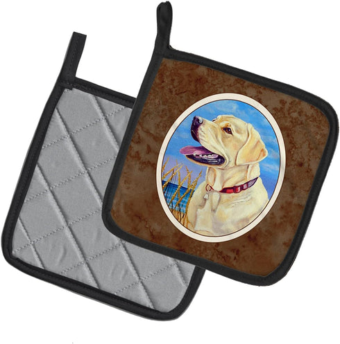 Caroline's Treasures 7158PTHD Yellow Labrador at The Beach Pair of Pot Holders Kitchen Heat Resistant Pot Holders Sets Oven Hot Pads for Cooking B...