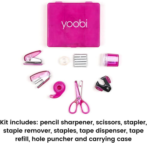 Yoobi: Pink Mini Office Supply Kits – Mini School Supplies Kit – Includes Scissors, Mini Stapler, Staple Remover, Staples, Tape Dispenser & More –...