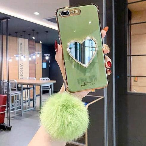 Makeup Mirror Mobile Phone Case, Luxurious Bling Heart-Shaped Mirror Phone Case for iPhone (11, Light Green)......