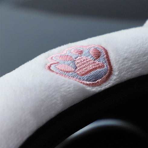 Car Steering Wheel Cover, Fluffy Soft Plush for Winter Warm, Cute Steering Wheel Protector with Kitty Cat Ears, Universal 15 Inch, Elastic & Anti-...