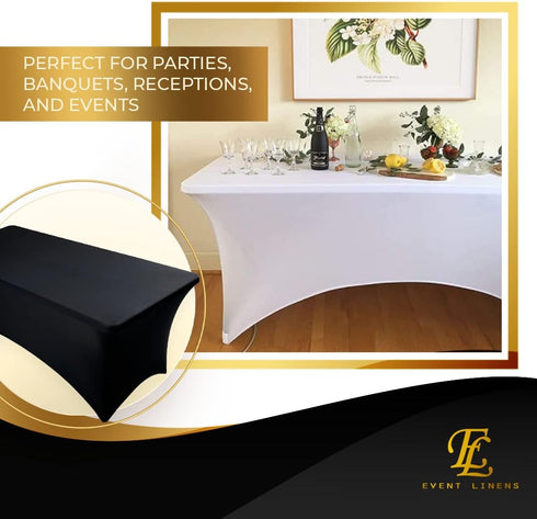 Luxury Collection Black 6ft Tablecloth Rectangular Spandex Linen - Table Cloth Fitted Cover for 6 Foot Folding Table, Wedding Linens Banquet Cloth...
