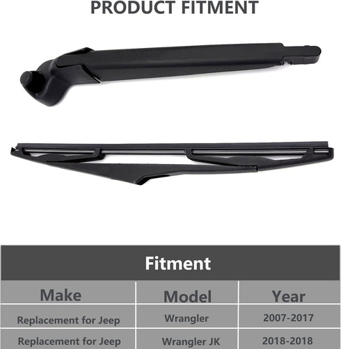 Rear Wiper Arm & Wiper Blade Replacement for Jeep Wrangler 2007-2017 / Jeep Wrangler JK 2018, Factory OE Style Rear Windshield Wiper Arm & Wiper B...