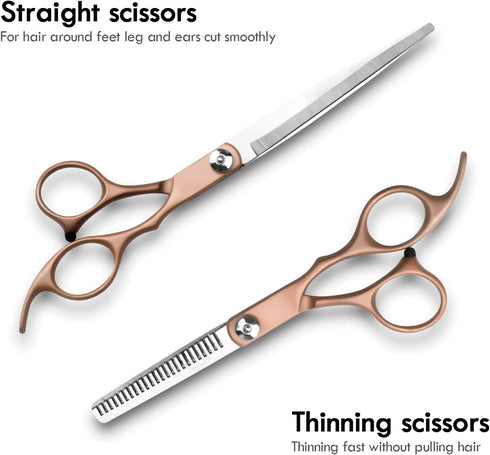 Dog Pet Grooming Scissors Shears Set,Professional 5 in 1 Hairs Tool Accessories for Dogs, Cats and Other Animals (Rose Glod)...