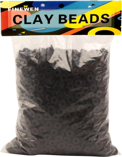 Black Clay Beads(6mm,4300 pcs) Clay Beads for Bracelet Making Kit, Flat Round Polymer Spacer Heishi Beads for Jewelry Necklace (Black)...