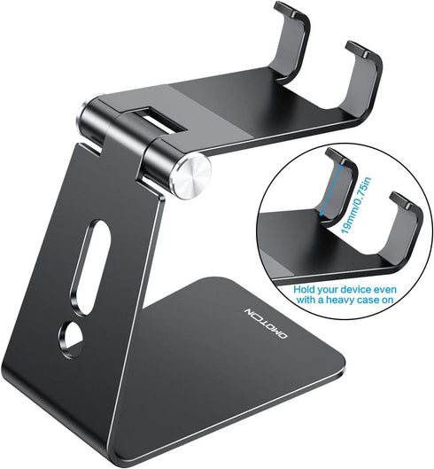 OMOTON Adjustable Cell Phone Stand, C2 Aluminum Desktop Phone Holder Dock Compatible with iPhone 11 Pro Max Xs XR 8 Plus 7 6, Samsung Galaxy, Goog...