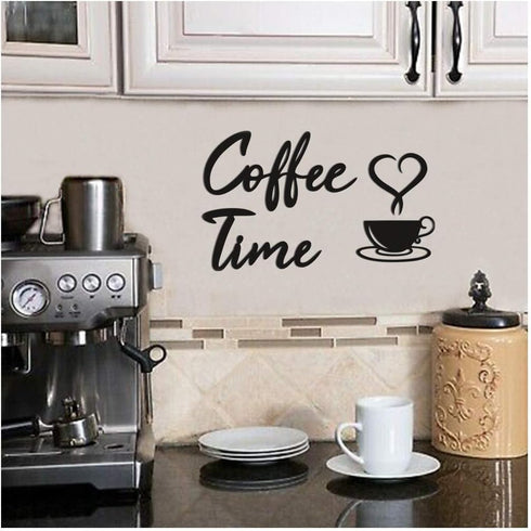 4eN Coffee Time Modern Wall Art & Sign Set - Wooden MDF, 4 Pieces for Kitchen & Cafe...