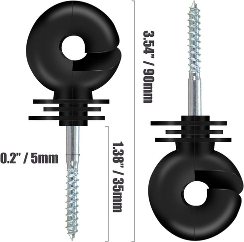VinBee 20pcs Black Electric Fence Insulator Screw-In Insulator Fence Ring Post Wood Post Insulator Fence Post Insulator...