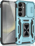 for Samsung Galaxy S24 Case, Shockproof Phone Case with Sliding Camera Cover & Rotatable Ring Holder Kickstand + Tempered Glass Screen Protector f...