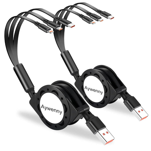 [2024 Upgraded 2 Pack Multi Retractable Charging Cable, 3 in 1 USB Charging Cable with USB C/Micro USB/Phone Port, 3.3FT Charging Cable for Phone ...