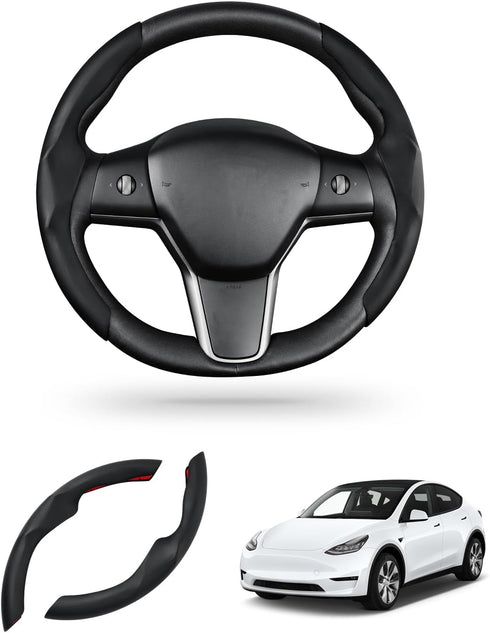 Custom-Fit Steering Wheel Cover for Tesla, Telsa Model 3 / Y Leather Steering Wheel Cover for Men/Women, Anti-Slip, Comfortable Grip, Breathable, ...