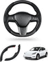 Custom-Fit Steering Wheel Cover for Tesla, Telsa Model 3 / Y Leather Steering Wheel Cover for Men/Women, Anti-Slip, Comfortable Grip, Breathable, ...