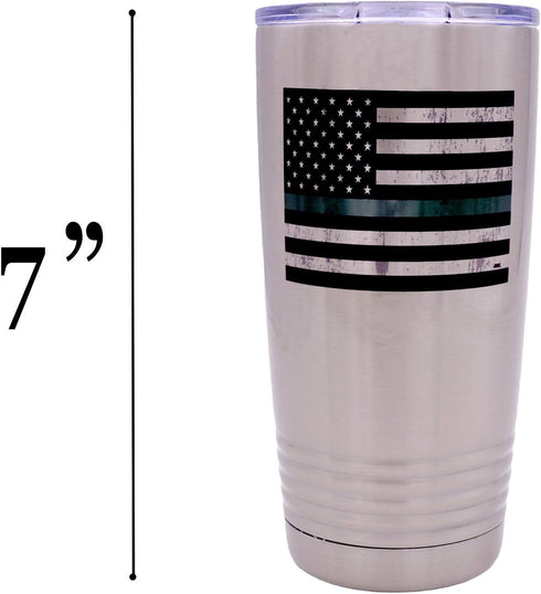 Rogue River Tactical Thin Green Line Flag Large 20 Ounce Stainless Steel Travel Tumbler Mug Cup Military Federal Law Enforcement Border Patrol Gam...