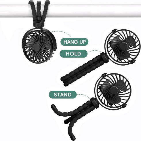 Portable Baby Stroller Fan, Battery Operated Mini Clip Fan, Detachable 3 Speed Rechargeable 360° Rotate Handheld Desk Cooling Fan for Car Seat Cri...